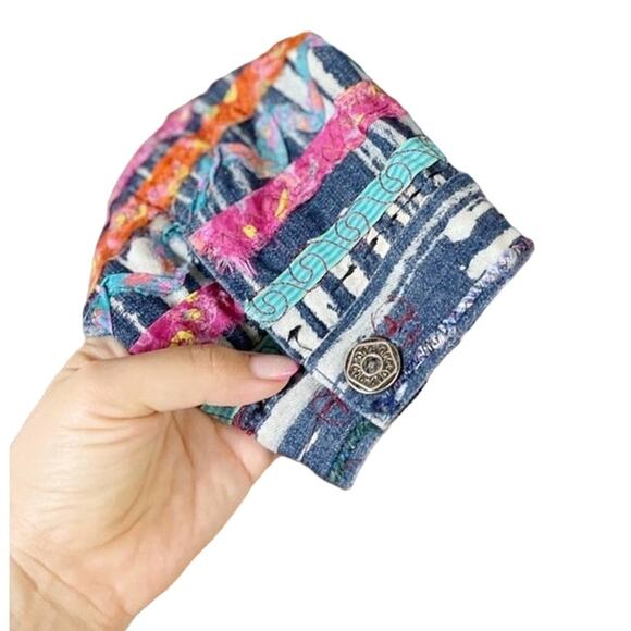 Vintage Chico’s Scrap Art Denim Jacket Multicolor Embroidery Medium (Size 1) - Picture 7 of 12